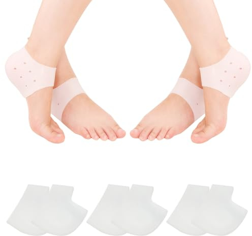 3 Paires Protège Talon en Silicone Respirant, Coussin de Talon de Gel en Gel Silicone, Anti-Frottement, Hydratant pour Pieds Secs, pour Douleur Talon, Hommes et Femmes (Blanc)