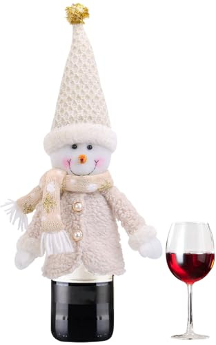 Générique Vinflasklock juldesign - champagneflaska väska | söt dekorativ ärm bordsdekoration fest för middagsfirande, Snögubbe modell, Se référer au descriptif, Se beskrivningen