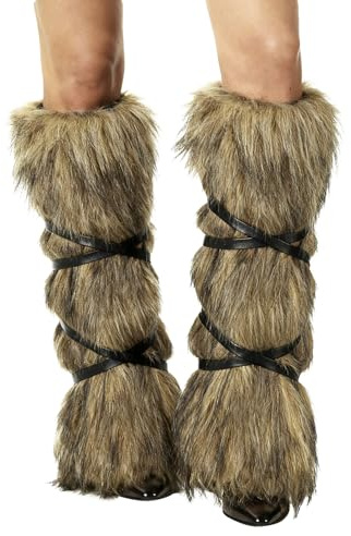 XINGYAOGJ Women Faux Fur Long Leg Warmers with Adjustable Straps Medieval Furry Boot Cuffs Covers for Halloween Christmas Costume Viking & Medieval Cosplay, LARP & Ren Faire