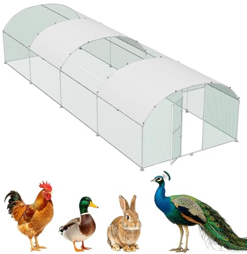 LZQ Poulailler en métal galvanisé 3 x 8 m - Enclos pour poulaillers avec toit, lapins et petits animaux - Cage d'extérieur pour petits animaux