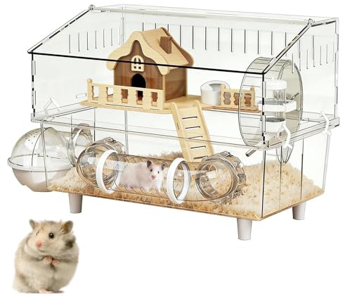 Syrisk Hamsterbur 2-vånings Genomskinlig Akryl Hamsterbur | Smådjursbur Lekyta för Djuraffär Utomhus