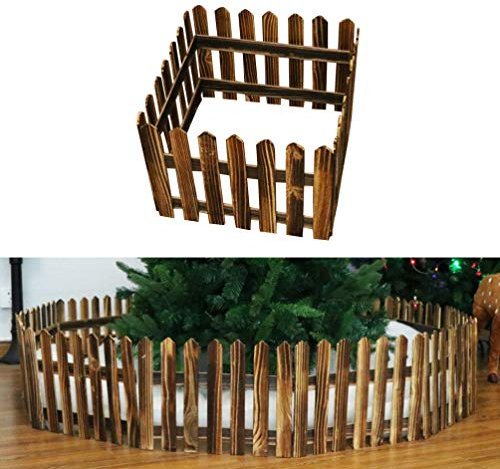 DOITOOL Valla de madera para árbol de Navidad de 11,4 pulgadas Valla decorativa marrón oscuro miniatura para jardín al aire libre fiestas navideñas y decoración casa DIY Valla de madera para Gia