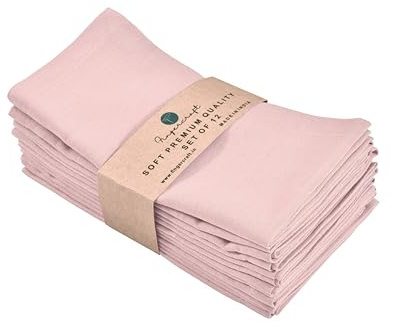 FINGERCRAFT Dinner Cloth Napkin Cotton Linen Blend 12 Pack Natural Premium Quality Mitred Corner for Every Day Use Pre Shrunk and Good Absorbency 18x18 in Easter Color Dusty Pink