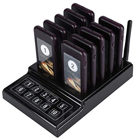 Piepser für Restaurants, Drahtloses Pager-System Warteschlangen-Anrufsystem für Restaurants 10 Pager Wiederaufladbarer Untersetzer-Pager für Fast-Food-Restaurants, Food Courts, Pizzerien Usw.(EU)