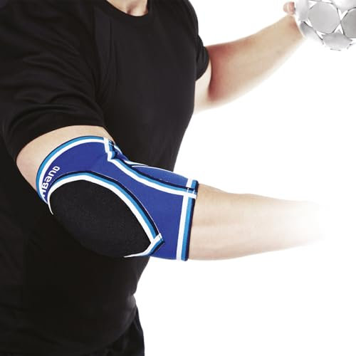 Rehband PRN Ellenbogenbandage für Sport Größe S/M/L/XL/XXL - Handballbandage mit Polsterung, Ellenbogenschoner für Hand- und Volleyball - entlastet und bietet Kompression, Farbe:Blau, Größe:M