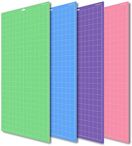 YADODO Lot de 4 Tapis de découpe 30,5 x 61cm pour Cricut Explore Air 2/Air/One/Maker StandardGrip/LightGrip/StrongGrip/FrabricGrip-Autocollants Multiples - Vert Bleu Violet Rose Tapis de coupe
