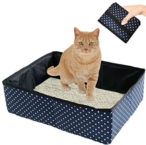 Omxyinma Bac à Litière pour Chat Pliable, Portable, Bleu, Taille Moyenne, Pour Propriétaires de Chats, Voyageurs, Propriétaires d'Animaux de Compagnie, Unisex, Toutes les Âges