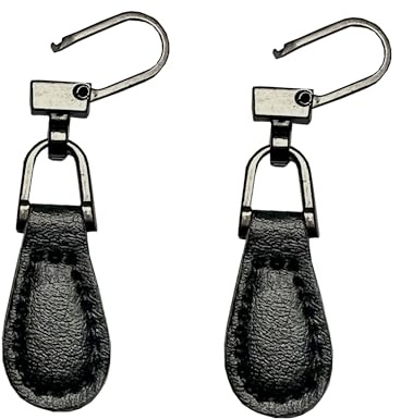 Lot de 2 tirettes de fermeture éclair de rechange en cuir pour réparation de fermeture éclair cassée pour veste, pantalon, sac à dos, sac à main, noir uni