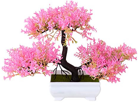 Verve Jelly Piante Artificiali Mini Bonsai Finto Fiore di Cedro Pianta di Pino Cedro Giapponese Pianta Bonsai per Decorazioni da Tavola da Scrivania per Ufficio, Rosa 1