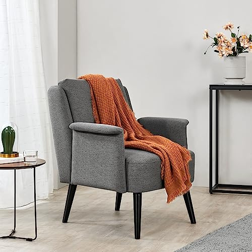 [en.casa] Edling - Poltrona imbottita con gambe in legno, 83 x 73 x 75 cm, colore: Grigio