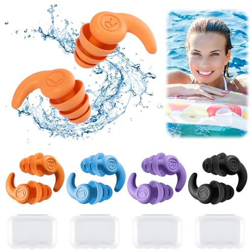 Schwimm Ohrstöpsel, 4 Paar Wasserdichte Wiederverwendbare Silikon-Ohrstöpsel für Erwachsene, Ohrenstöpsel Schwimmen für Baden, Schwimmen, Surfen, Tauchen, mit Aufbewahrungsbox
