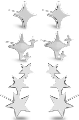 ALEXCRAFT Pendientes de Plata de Ley 925 para Mujer - Set de Joyería con Diseño de Estrella