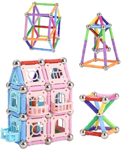 Kureny Magnetische Bausteine Pädagogische Bauklötze Set,328 Stück Magnetische Stöcke Blöcke, Magnetspielzeug Magneten Kinder,Ungiftiges Spielzeug 3D-Puzzle mit Aufbewahrungstasche