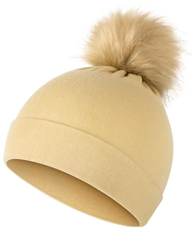 MELLIEX Tofsmössa för barn, varm vintermössa, mjuk beanie stjärntalarmössa för pojkar flickor 0–5 år, Beige, One size