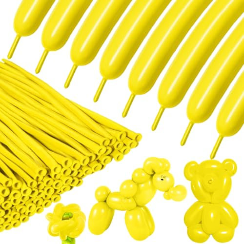 Palloncini modellabili, 100 pezzi, gialli, 260Q, lunghi, in lattice, magici, per feste, compleanni, matrimoni, decorazioni da clown (palloncino giallo)