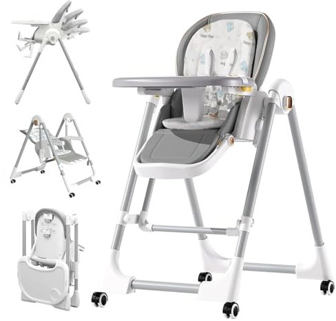 G TALECO Gear Klappbar Hochstuhl Baby, 3-in-1-Hauck Hochstuhl für Babys und Kleinkinder，Kinderhochstuhl mit abnehmbarem Sitz und Tablett, 4 feststellbaren Rädern, verstellbarer Höhe und Rückenlehne