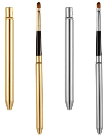 2 Pcs Lip Brush Applicator Lip Liner Brush Lipstick Gloss Wands with Cover Cosmetic Tool Kits Professional Make Up Brush for Travel Women Girls Gift Giving Including Gold Silver