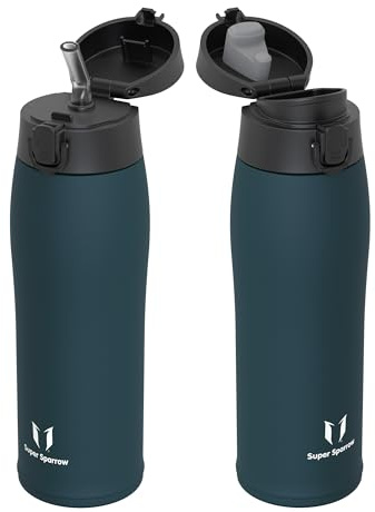 Super Sparrow Borraccia Termica, Acciaio Inox Bottiglia Termica - 750ml - Senza BPA Termos, Borracce Termiche Bambini - Include 2 Coperchi con Cannuccia e Coperchio Sportivo