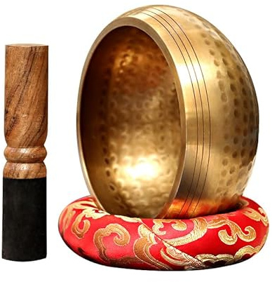 Cuenco tibetano de 8 cm martillado a mano, juego de cuenco tibetano con mazo, cojín y caja de regalo, cuenco de cobre para meditación, yoga, chakra