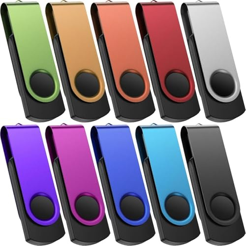 Kepmem 4 GB USB Stick 10er Pack USB-Stick Set USB 2.0 Speicherstick Mehrfarbig Tragbarer Metall Memory Stick Mit Schlüsselring Drehbarer Datenstick zur Datenspeicherung