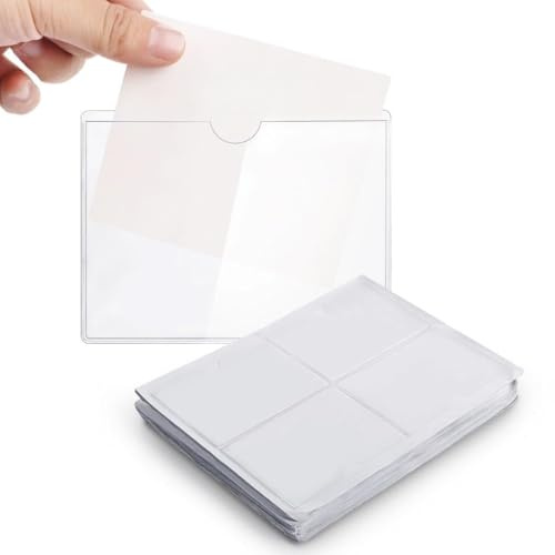 Juego de 200 soportes para tarjetas, fundas transparentes para tarjetas, soportes autoadhesivos para etiquetas, soportes para tarjetas de visita de 3.54 x 4.72 pulgadas, apertura superior impermeable