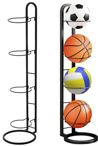 ALKNOT 4 nivåers basketförvaringshylla, bollhållare, fotbollshylla, integrerad hylla i flera lager, basket- och fotbollshylla, bollförvaringshylla
