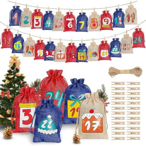 Opilroyn tom kalender adventskalender adventskalender | juldekor fyllbar 24-dagars | upphängningsbar tyggodisväskor kalender | för bröllop semester födelsedag barn vuxna familj vänner godis mellanmål