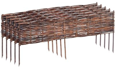 Relaxdays Bordure en Osier Lot de 5, 20 x 100 cm, à enfoncer, pelouse et massifs, Marron