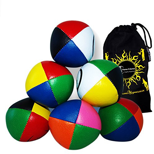 Flames 'N Games 4 Colour Leather Juggling Balls + Bag Set of 3 - Pro Juggling Balls for all abilities! *Price is for one set of 3 juggling balls* (Red/Orange/Blue/Green)