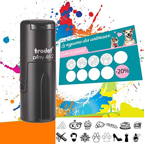 Trodat Printy 4612-12 mm - Noir | Tampon Encreur Professionnel Automatique Spécial Carte de Fidélité Personnalisable - Impression nette & précise