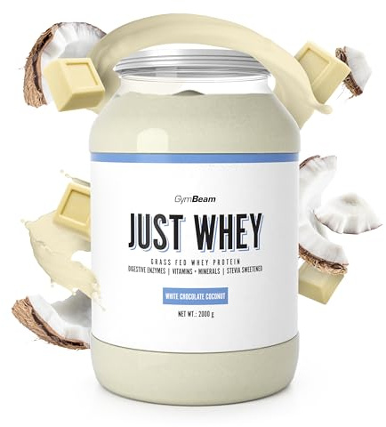 Just Whey Protein Pulver – aus Weide-Kuhmilch, mit DigeZyme® für bessere Verdauung, Mehrkomponenten Eiweißpulver mit essentiellen Aminosäuren & BCAAs – GymBeam (2000 g, White Chocolate-Coconut)