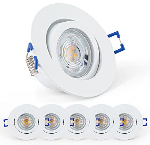 URing LED Einbaustrahler Dimmbar Schwenkbar Flach, LED Spot inkl wechselbarem 230V 5W 650LM warmweiß 3000K Modul, bohrloch 68mm - 76mm, Rund Deckenspots für Wohnzimmer, Badezimmer, Büro, 6 Stück
