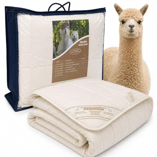 Abolengo de Alpaca Alpaka Bettdecke Basic Line Sommer leicht, 155x220cm, Füllung 100% Alpakawolle (900g), Bezug aus naturbelassener Baumwolle