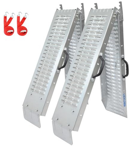 LIEKUMM 2PCS Motorbike Ramp, 168 x 22 cm Ramps for Mobility Scooters, 400 kg Capacity per Pair Heavy Duty Folding Ramp, Loading Ramps for Motorbike, ATV, UTV, Lawn Mowers with Gloves and Towing Straps