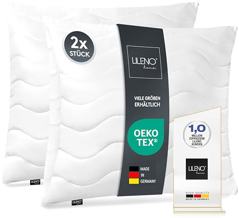 LILENO HOME Kissen 65x65 (2er Set) – 95 °C waschbar, Oeko-Tex & Made in DE – Allergiker Kopfkissen 65x65 anpassbar für himmlischen Schlaf – Haut schmeichelndes & geruchsfreies Pillow