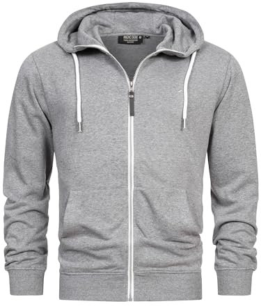 Indicode Herren INChristos Sweatjacke mit Kapuze und Reißverschluss | Hooded Jacket Kapuzenjacke für Männer Grey Mix, L