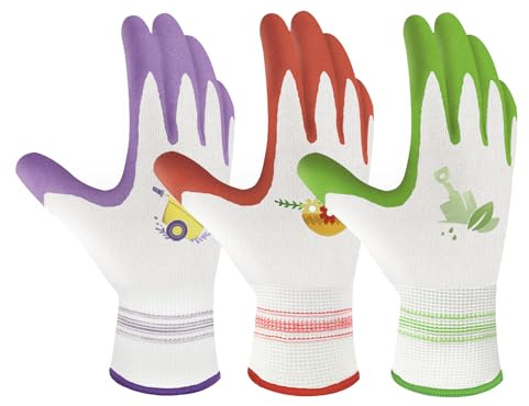 Velway 6 Pairs Gardening Gloves for Women - Breathable Rubber Coated Garden Work Gloves - Outdoor Protective Yard Gloves with Grip Gardening Gifts - Red & Purple & Green Large