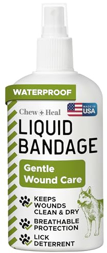 Liquid Bandage for Dogs 4oz Waterproof Spray - Chew + Heal Labs Wound Care with Aloe for Cuts, Scrapes, Stitches, Paw Injuries - Breathable, Safe if Licked