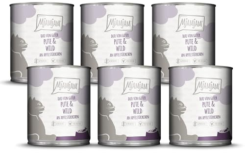 MjAMjAM - Nourriture Humide Premium pour Chats - Duo de Bonne Dinde & gibier aux Morceaux de Pomme, Pack de 6 (6 x 800g), sans céréales avec Un supplément de Viande