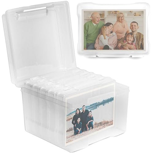 HEFTMAN 5 x 7 Photo Storage Boxes - Clear Storage Box with 6 Inner Cases, Holds 600 Photos - Transparent Organiser for Office Supplies, Cables, Stickers
