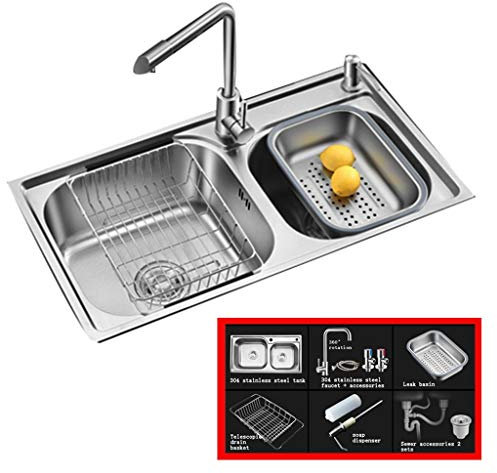 Wasserhahn für Küchenspüle, Küchenspülen, Küchenarmaturen, Barspüle, Edelstahl, Doppelwaschbecken, Haushaltsgeschirr, Reinigung, Pool (Farbe: Silber, Größe: 75 x 40 cm)