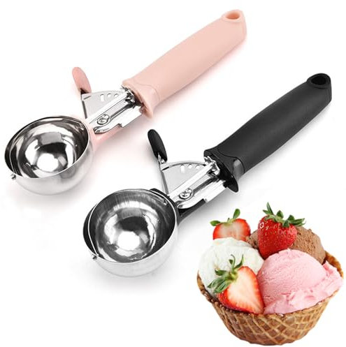2pcs Ice Cream Scoop with Easy Trigger, Cookie Dough Scoop, Melon Baller - Comfortable Grip, Dishwasher Safe, Perfect for Home