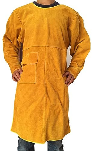 Grembiule Lavoro per Saldatura Regolabile in Pelle con Collo Alto e Manica Lunga per Protezione Ignifuga, Ampia Tasca (92 cm/36,2 pollici)