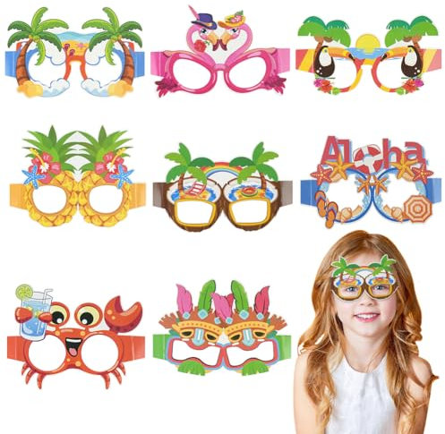 Ainiv 8 Stück Party Brillen, Papier Lustige Brille Partybrille Lustige Sonnenbrille Set Hawaiian Tropical Brille Kostüm Party Spassbrillen für Strand Thema Dekoration Party Zubehör Foto Requisite