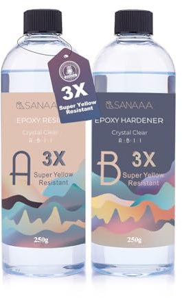 SANAAA Resina epossidica lucida3X resistente all'ingiallimento 500g, resina autolivellante e indurente, trasparente e senza bolle, adatto per gioielli, rivestimenti in legno e resine da