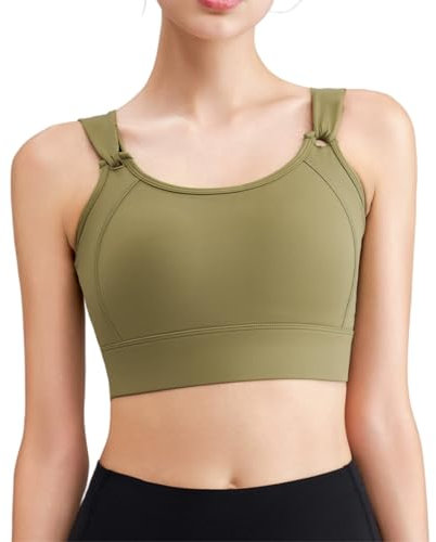 Brasier sportivo regolabile con collo quadrato da donna, senza cuciture, comodo, morbido imbottito, per uso quotidiano, yoga, allenamento, Verde militare, S