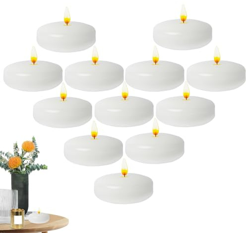 12 stycken simljus, vita små flytande vattenljus, lämpliga för cylindriska vaser, bröllop, fester och poolcenterdekorationer