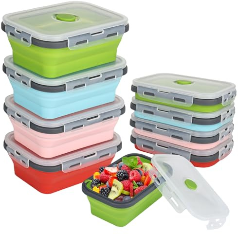YYTECH 4 Pièces Boîtes Bento Pliables en Silicone, Rétractable Déjeuner Bento Box, Stockage avec Couvercle Empilable Boîte Bento Anti-Fuite pour Bureau Camping Pique-Nique(550ml)