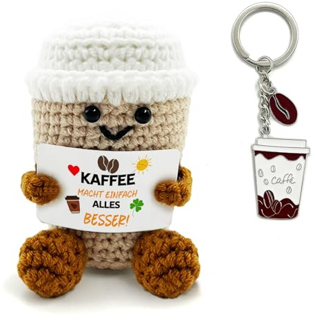 HeDaKang kaffe gåva för kaffeälskare kaffepresenter – positiv potatis potatisserier virkad kaffe to go mugg lyckobringare kaffe presenter för män kvinnor (kaffe)
