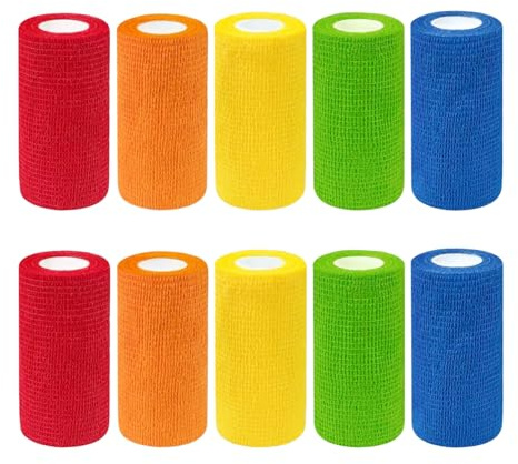 10 Pack Self Adhesive Cohesive Bandage, 10cm x 4.5m Vet Wrap | Breathable Elastic Bandage for Horses, Dogs, Sports, Football Sock Tape, Grip Tape, Non-Woven Self-Adherent Wrap